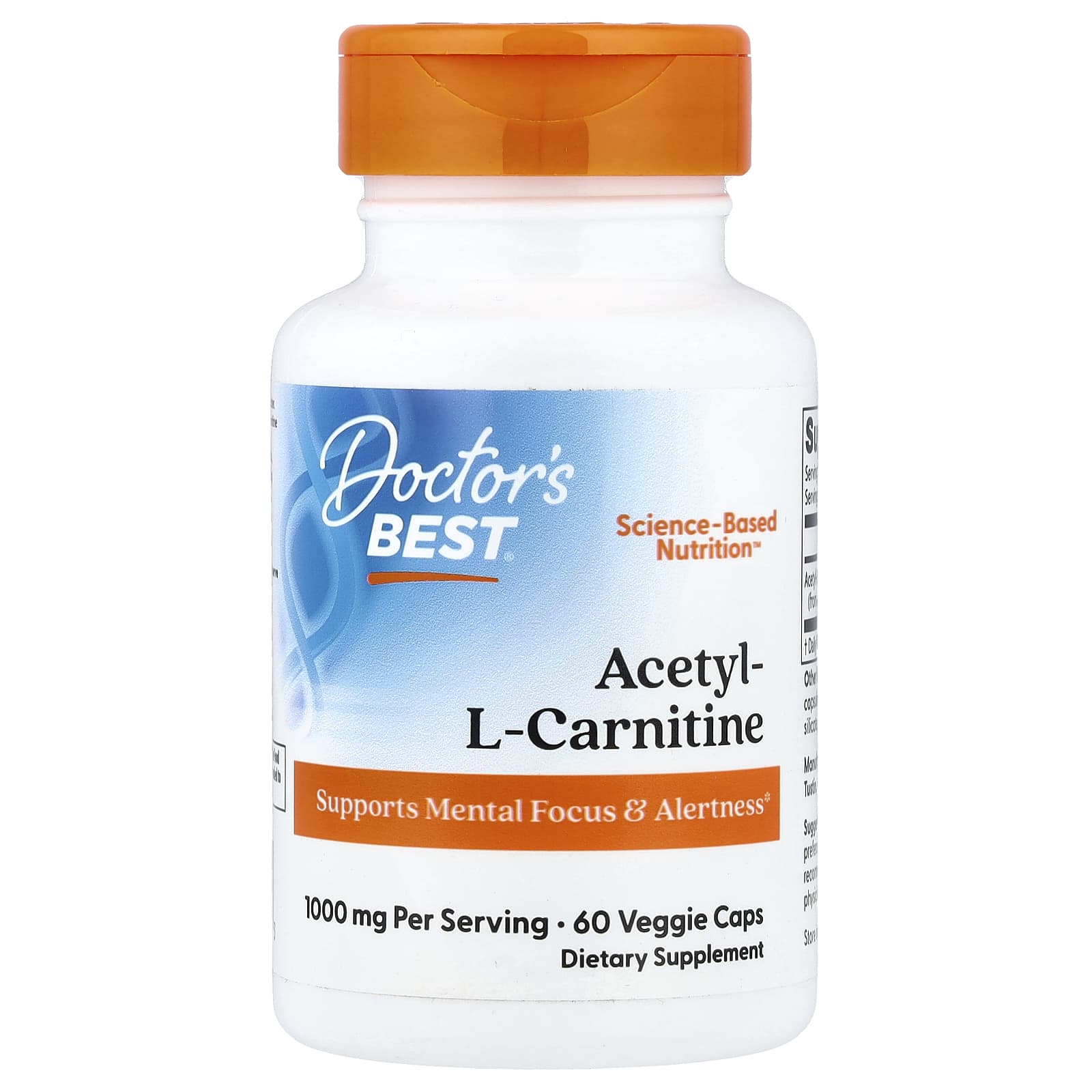 Ацетил-L-карнитин Doctor's Best Acetyl-L-Carnitine, 500 мг, 60 растительных капсул
