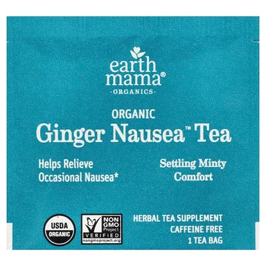 Фото товара: Имбирь Earth Mama Organics Organic Nausea™ Tea Settling Minty Comfort Caffeine Free, 16 чайных пакетиков, 27.2 г, чайные пакетики