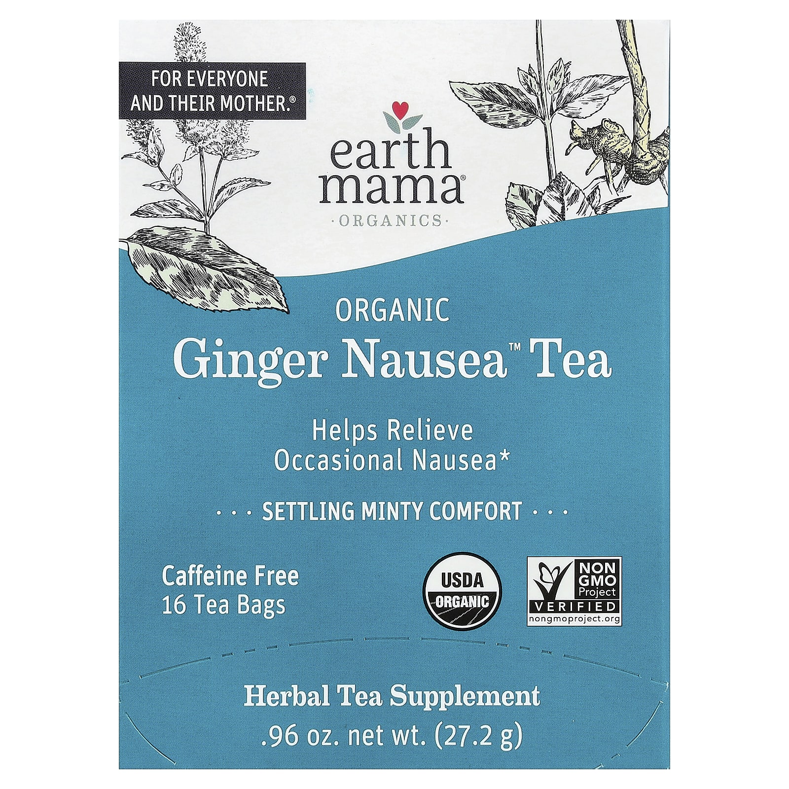 Имбирь Earth Mama Organics Organic Nausea™ Tea Settling Minty Comfort Caffeine Free, оттенок 16 Tea Bags, 27.2 г, чайные пакетики — фото 2
