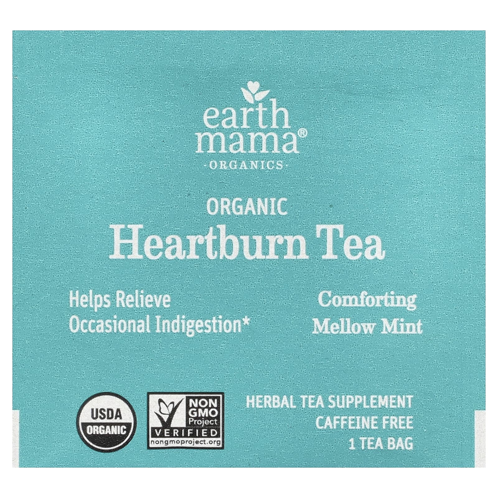 Чай Earth Mama Organics Organic Heartburn Comforting Mellow Mint Caffeine Free, оттенок 16 Tea Bags, 27.2 г, чайные пакетики