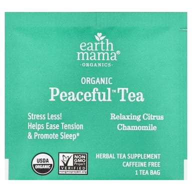 Чай Earth Mama Organics Organic Peaceful™ Relaxing Citrus Chamomile Caffeine Free, оттенок 16 Tea Bags, 24.8 г, чайные пакетики