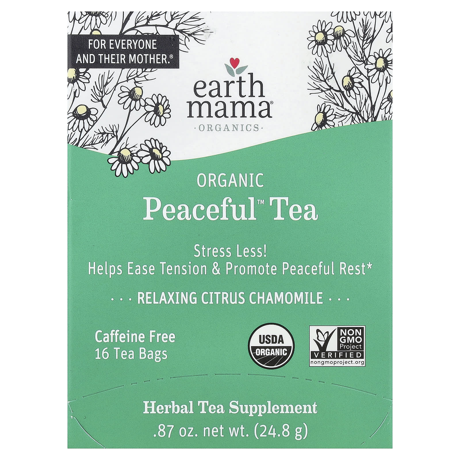 Чай Earth Mama Organics Organic Peaceful™ Relaxing Citrus Chamomile Caffeine Free, оттенок 16 Tea Bags, 24.8 г, чайные пакетики — фото 2