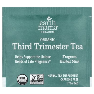 Чай Earth Mama Organics 100 Organic Third Trimester Mint Caffeine Free, оттенок 16 Tea Bags, 27.2 г, чайные пакетики