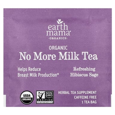 Чай Earth Mama Organics Organic No More Milk Refreshing Hibiscus Sage Caffeine Free, оттенок 16 Tea Bags, 27.2 г, чайные пакетики