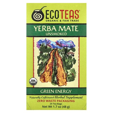 Чай EcoTeas Yerba Mate Green Energy Unsmoked, оттенок 24 Tea Bags, 48 г, чайные пакетики