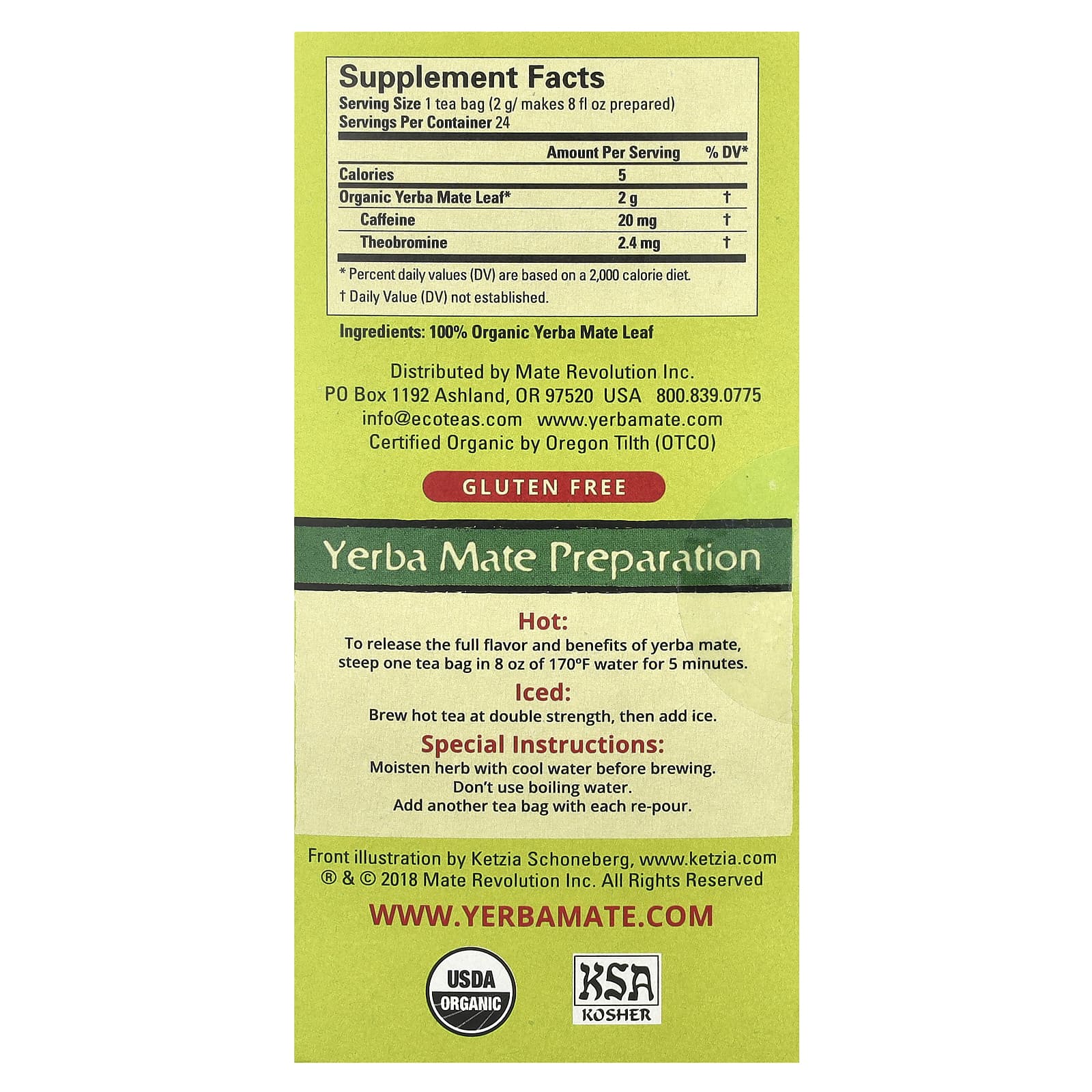 Чай EcoTeas Yerba Mate Green Energy Unsmoked, оттенок 24 Tea Bags, 48 г, чайные пакетики — фото 2