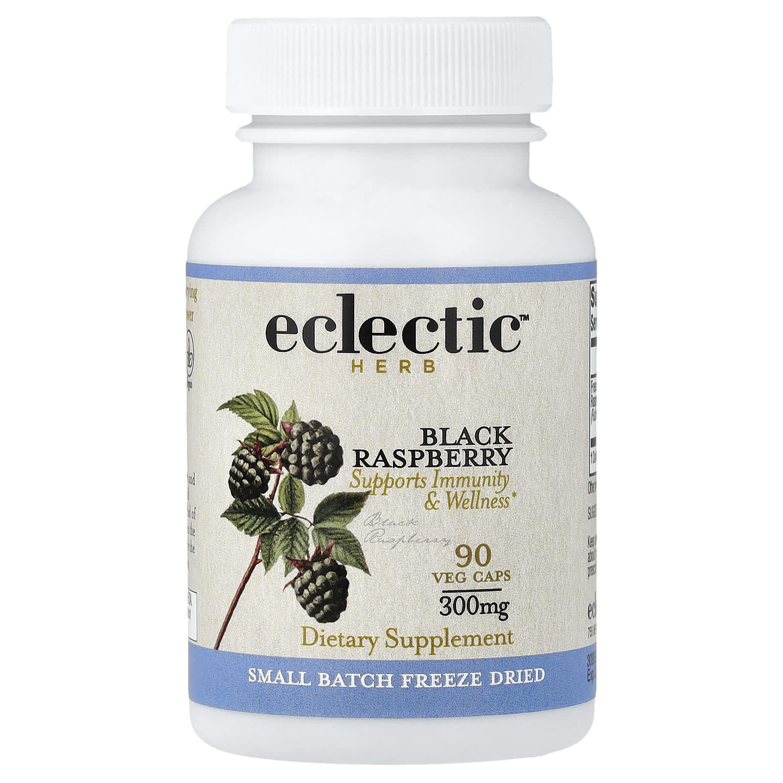 Чёрная малина Eclectic Herb, вкус Black Raspberry, 300 мг, 90 растительных капсул
