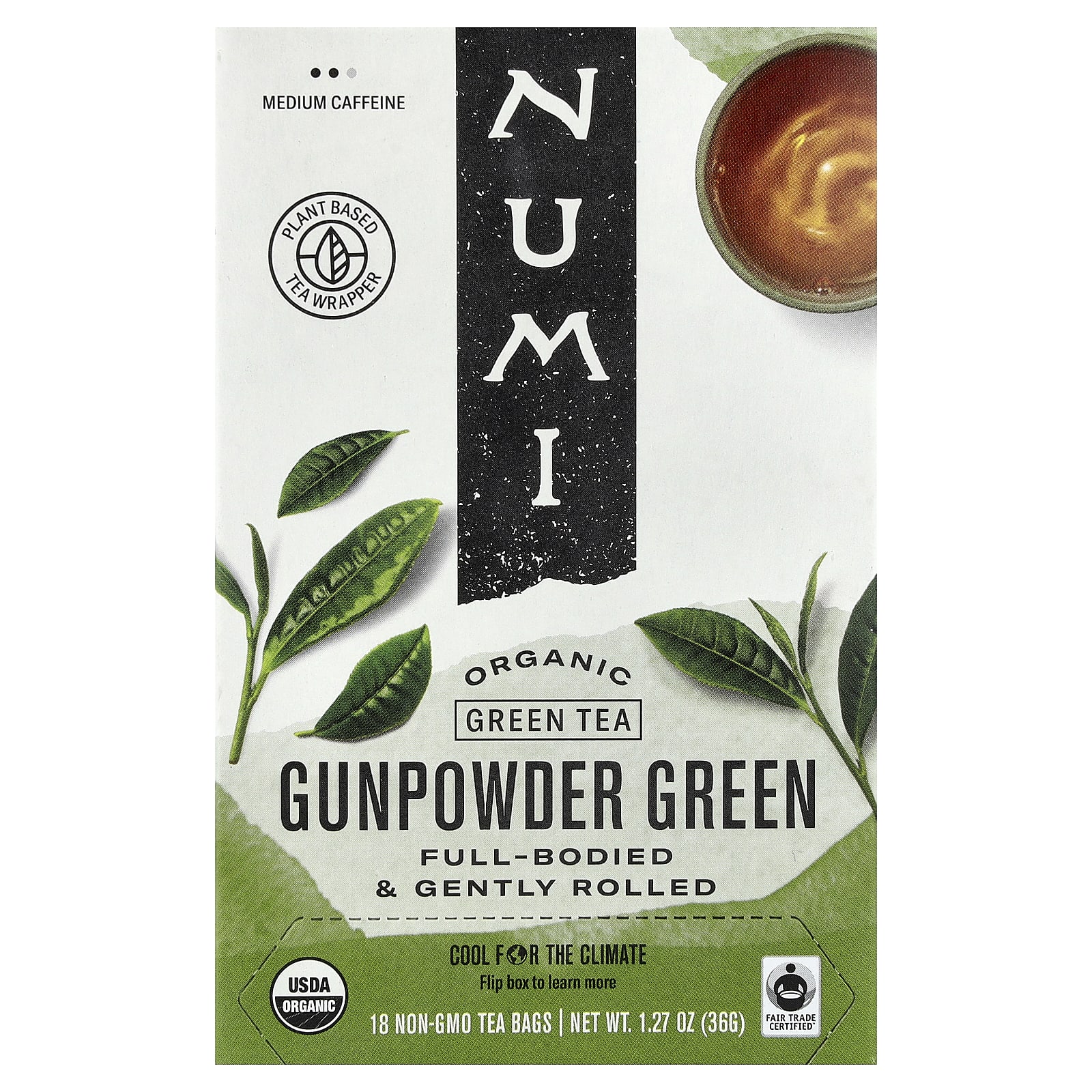 Чай Numi Tea Organic Green Gunpowder Green, оттенок 18 Non-GMO Tea Bags, 36 г, чайные пакетики — фото 2