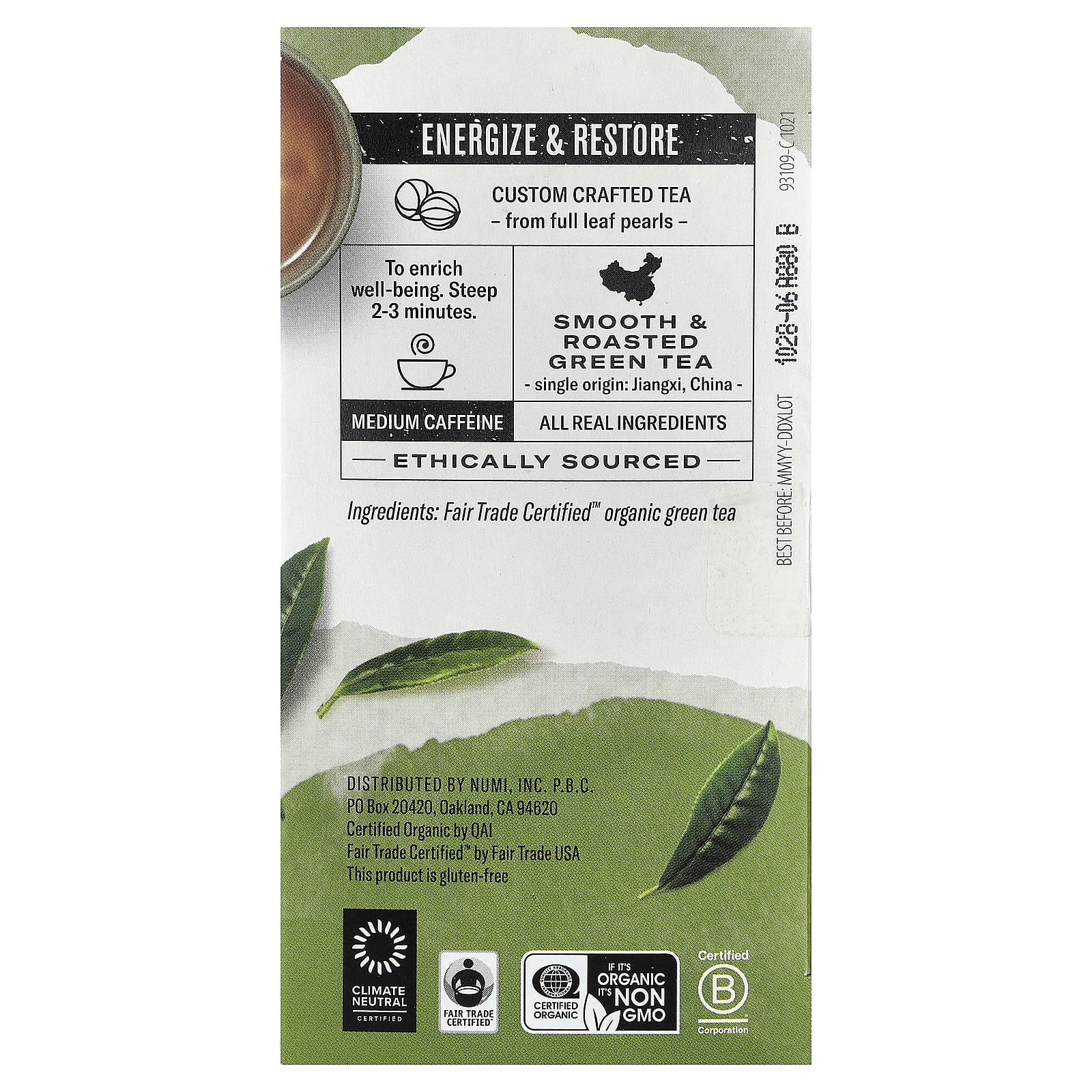 Чай Numi Tea Organic Green Gunpowder Green, оттенок 18 Non-GMO Tea Bags, 36 г, чайные пакетики — фото 3