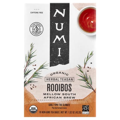 Чай Numi Tea Organic Herbal Teasan Rooibos Caffeine Free, оттенок 18 Non-GMO Tea Bags, 43.2 г, чайные пакетики