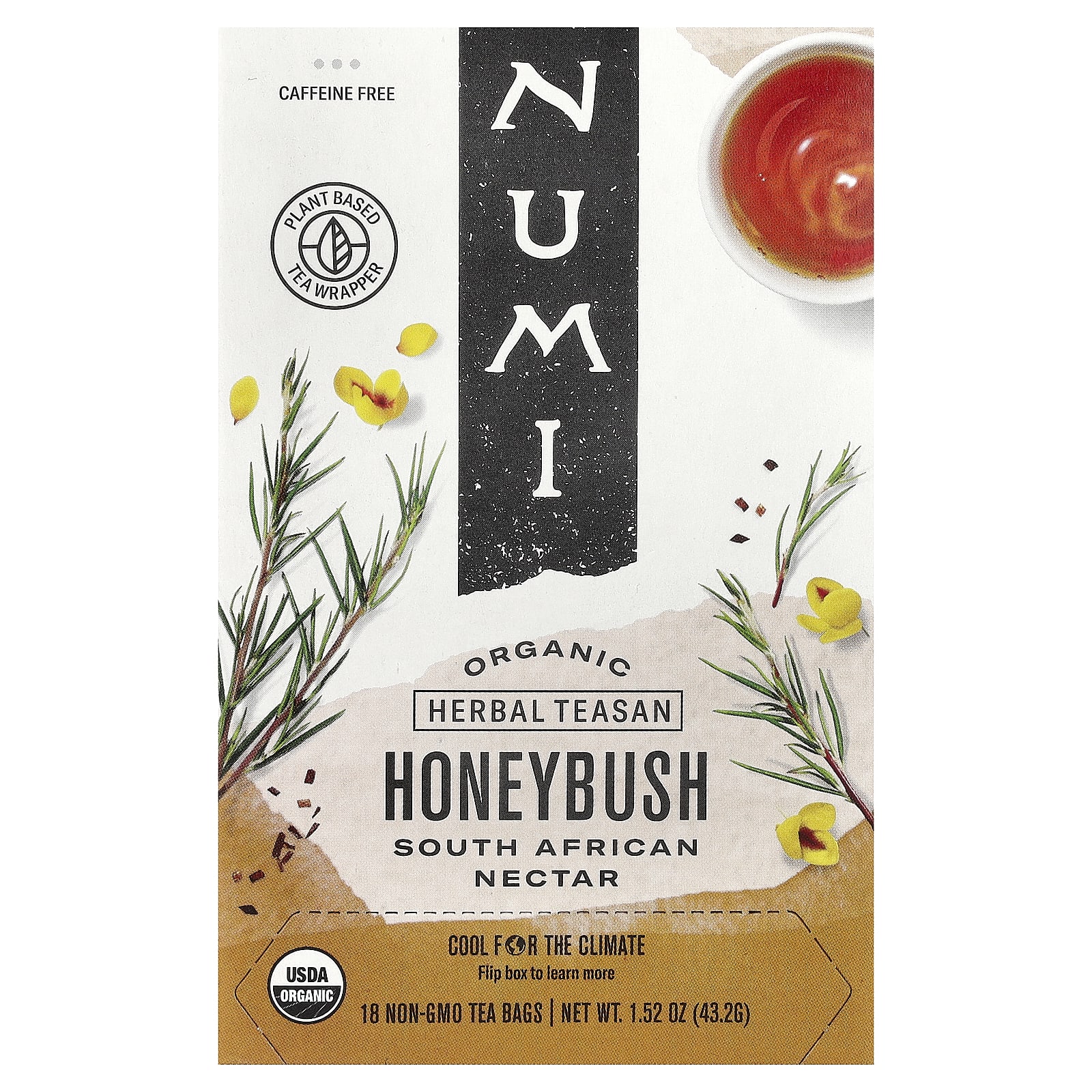 Чай Numi Tea Organic Herbal Teasan Honeybush Caffeine Free, оттенок 18 Non-GMO Tea Bags, 43.2 г, чайные пакетики — фото 2