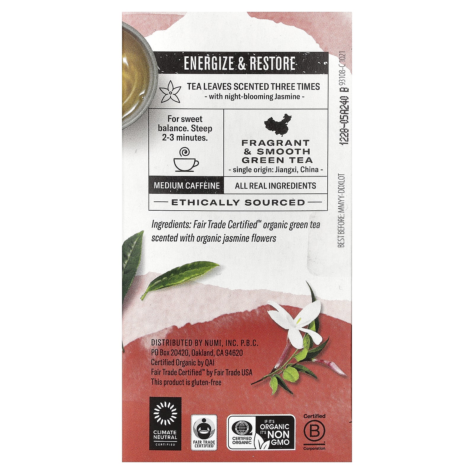 Чай Numi Tea Organic Green Jasmine Green, оттенок 18 Tea Bags, 36 г, чайные пакетики — фото 3