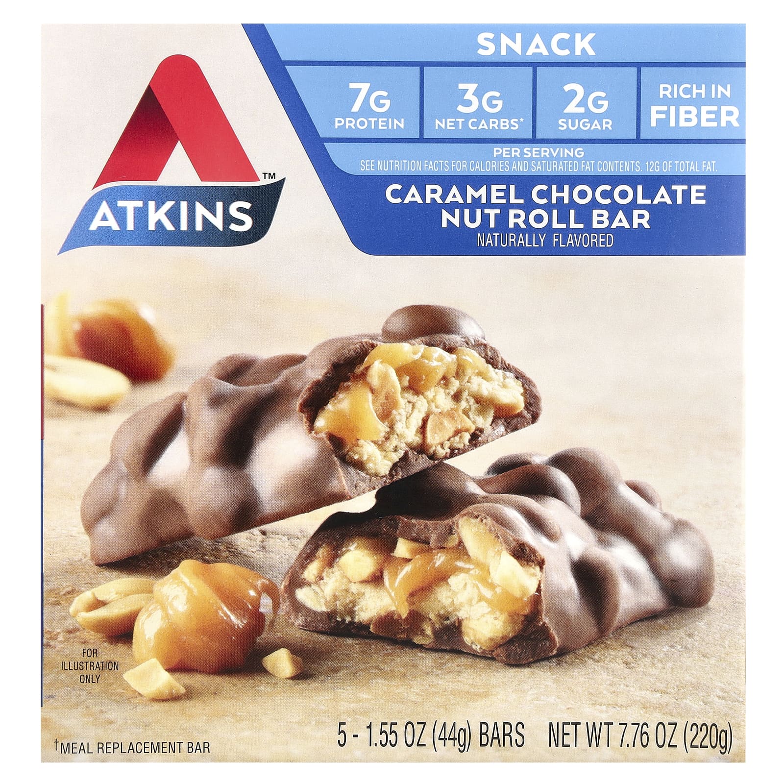 Шоколад Atkins Caramel Nut Roll Bar, 44 г, 5 шт., батончик — фото 2