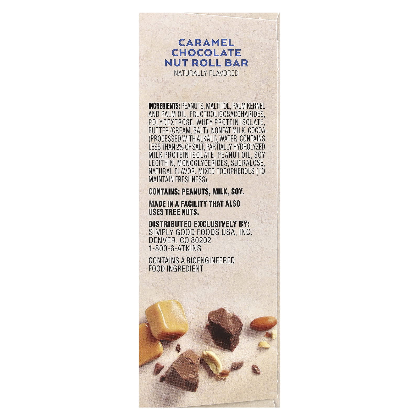 Шоколад Atkins Caramel Nut Roll Bar, 44 г, 5 шт., батончик — фото 3