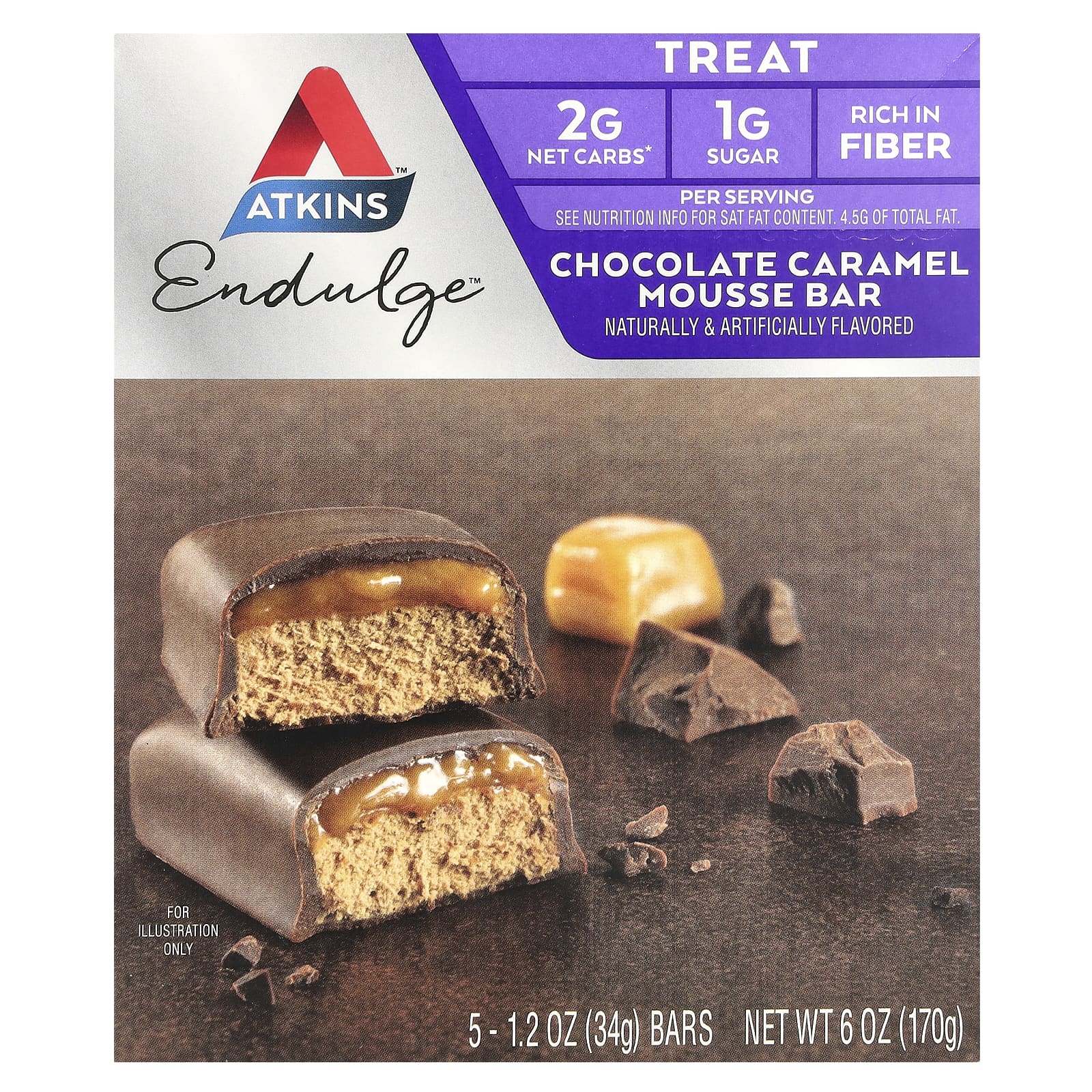 Шоколад Atkins Endulge™ Caramel Mousse Bar, 34 г, 5 шт., батончик — фото 2