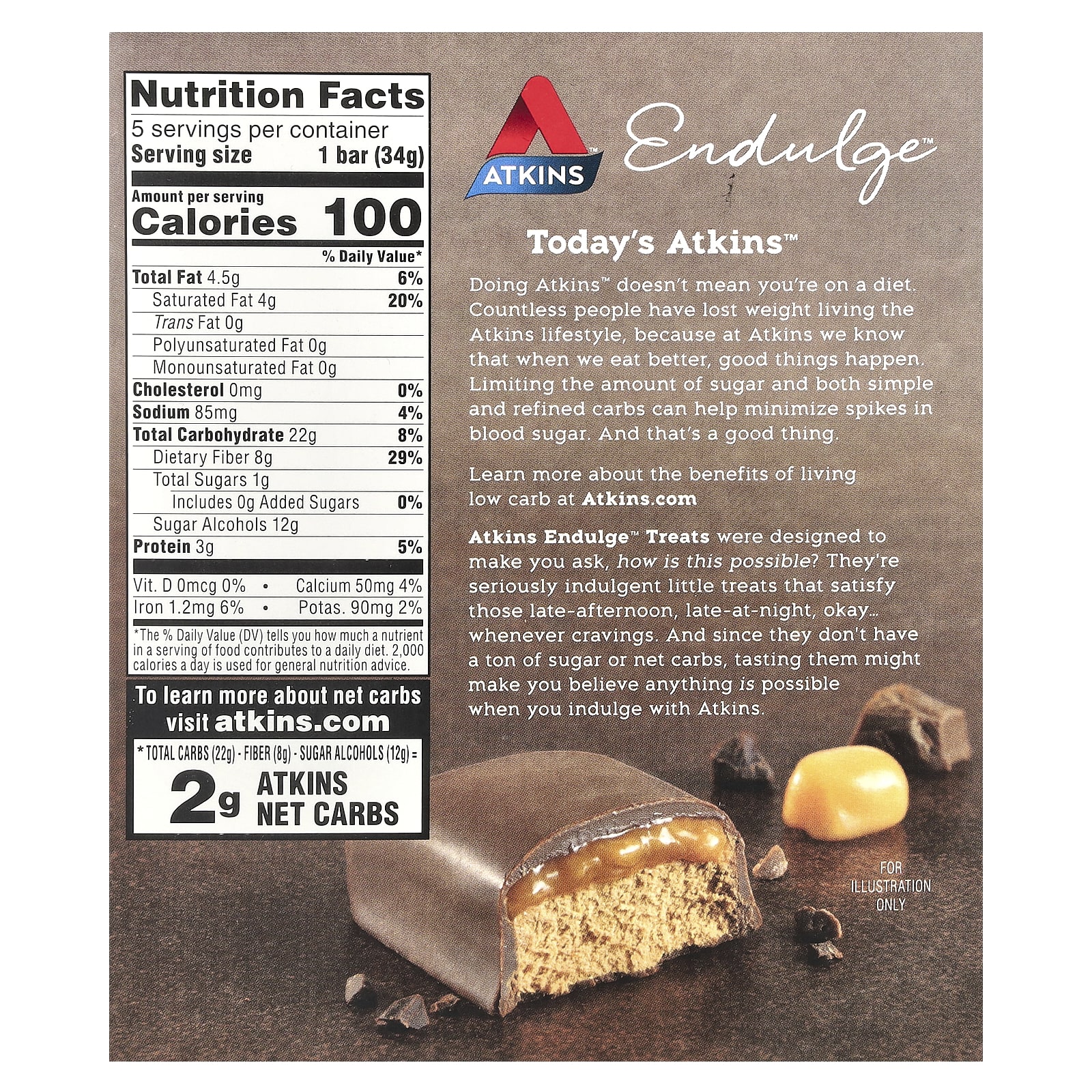Шоколад Atkins Endulge™ Caramel Mousse Bar, 34 г, 5 шт., батончик — фото 4