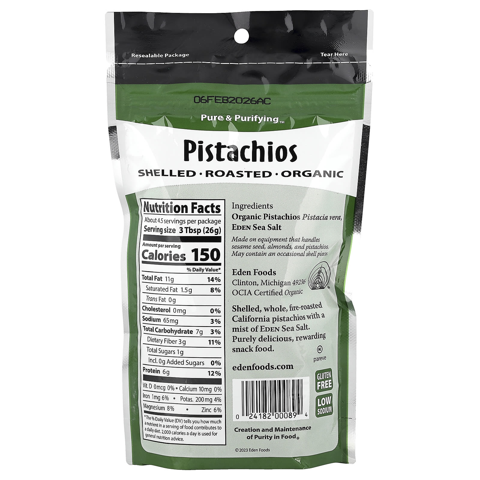 Морская соль Eden Foods Organic Pistachios Misted, 113 г — фото 2
