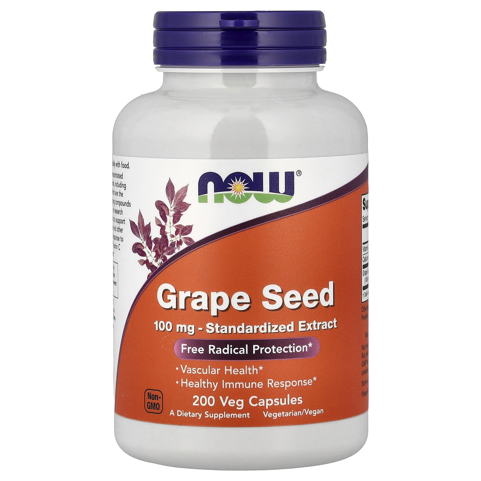 Виноградные косточки NOW Foods, вкус Grape Seed, 200 растительных капсул