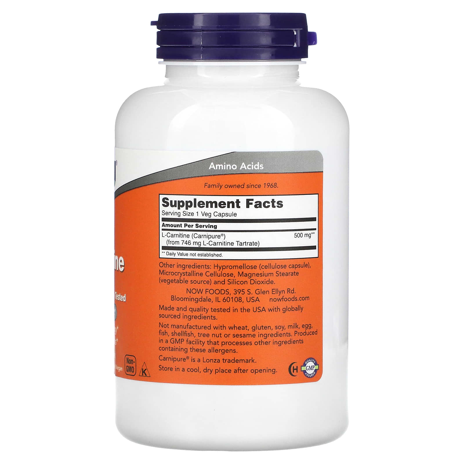 L-карнитин NOW Foods L-Carnitine, 500 мг, 180 растительных капсул — фото 2