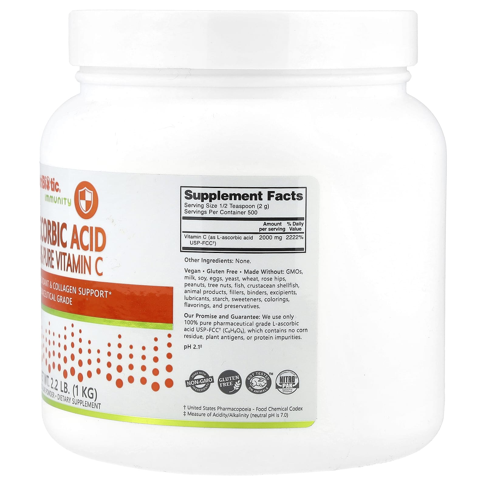 Витамин C NutriBiotic Immunity Ascorbic Acid 100% Pure Crystalline Powder, 1 кг, порошок — фото 2