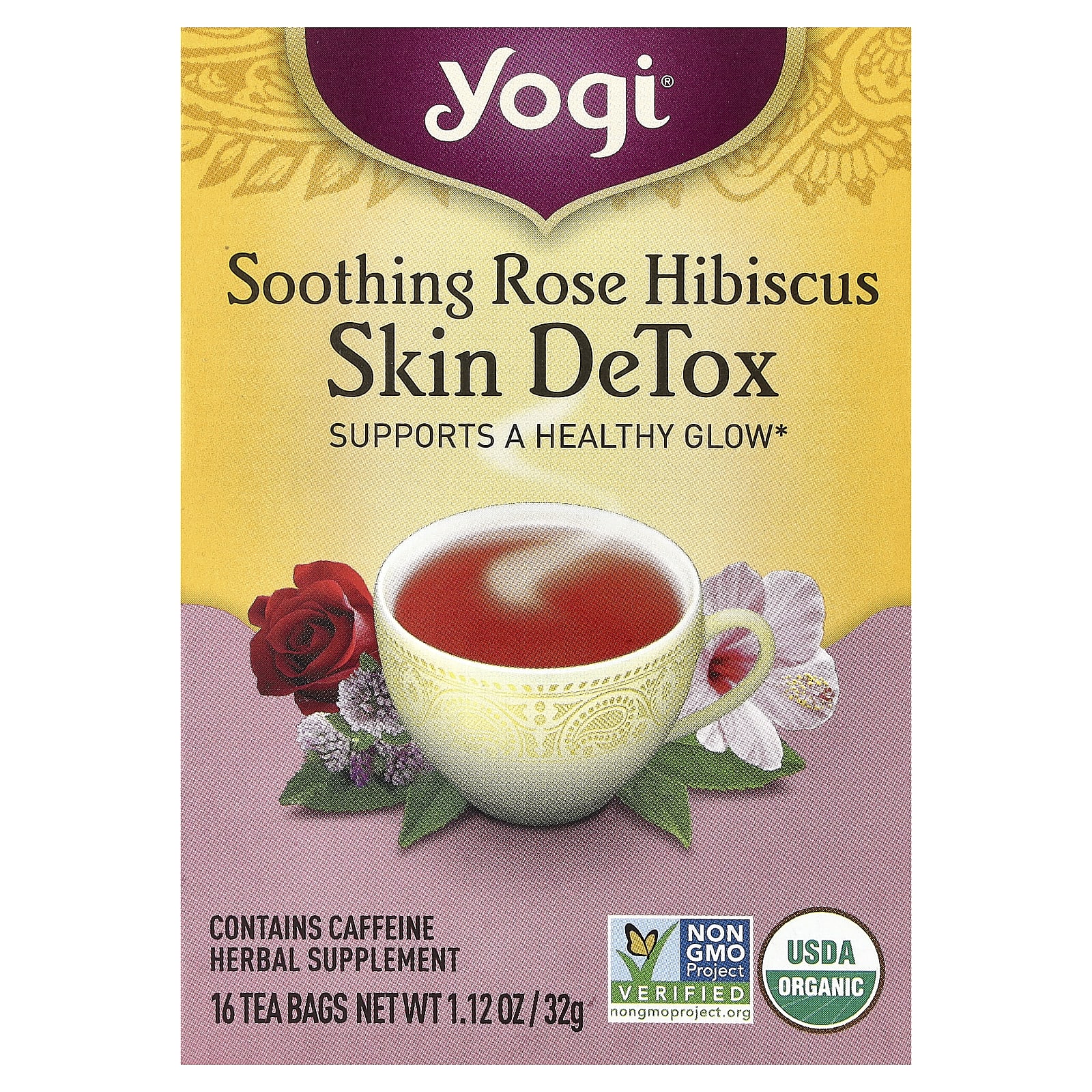 Чай Yogi Tea Skin DeTox Soothing Rose Hibiscus, оттенок 16 Tea Bags, 32 г, чайные пакетики — фото 2