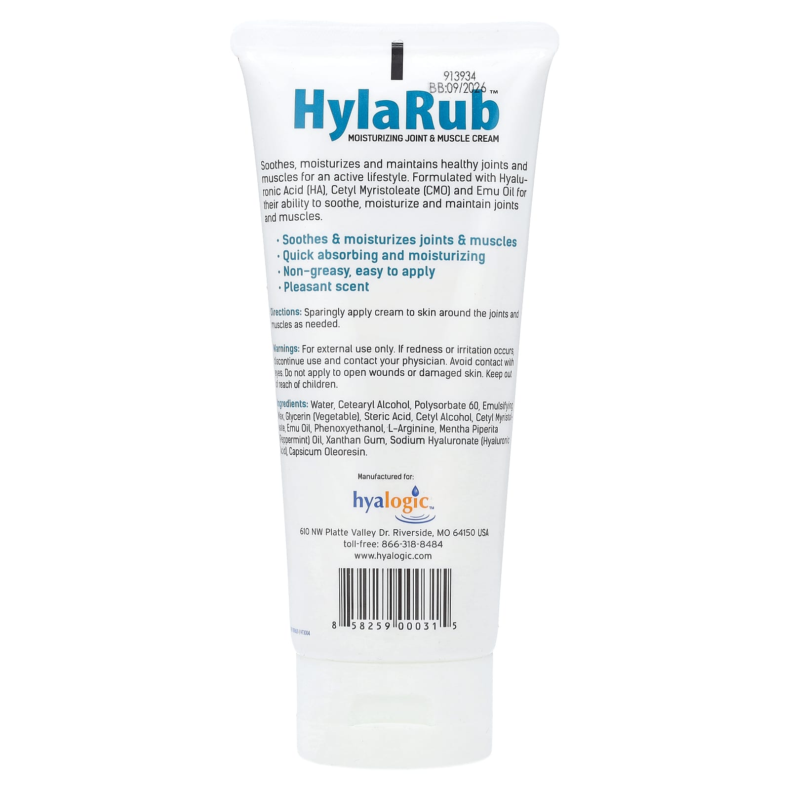Крем Hyalogic HylaRub Moisturizing Joint & Muscle, 168 г — фото 2
