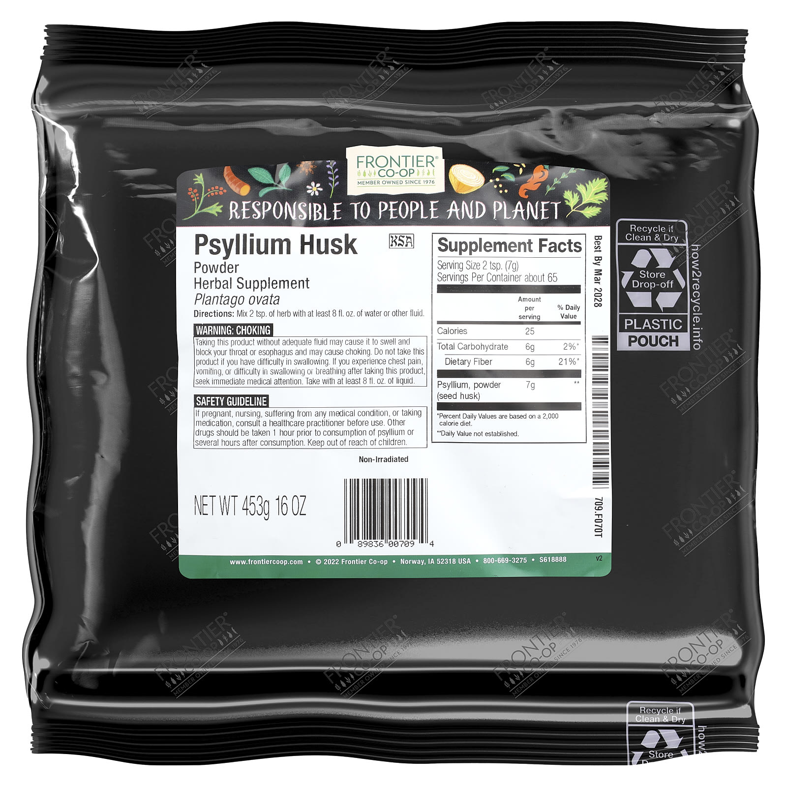 Капсулы шелухи подорожника Frontier Co-op Powder, 453 г, порошок