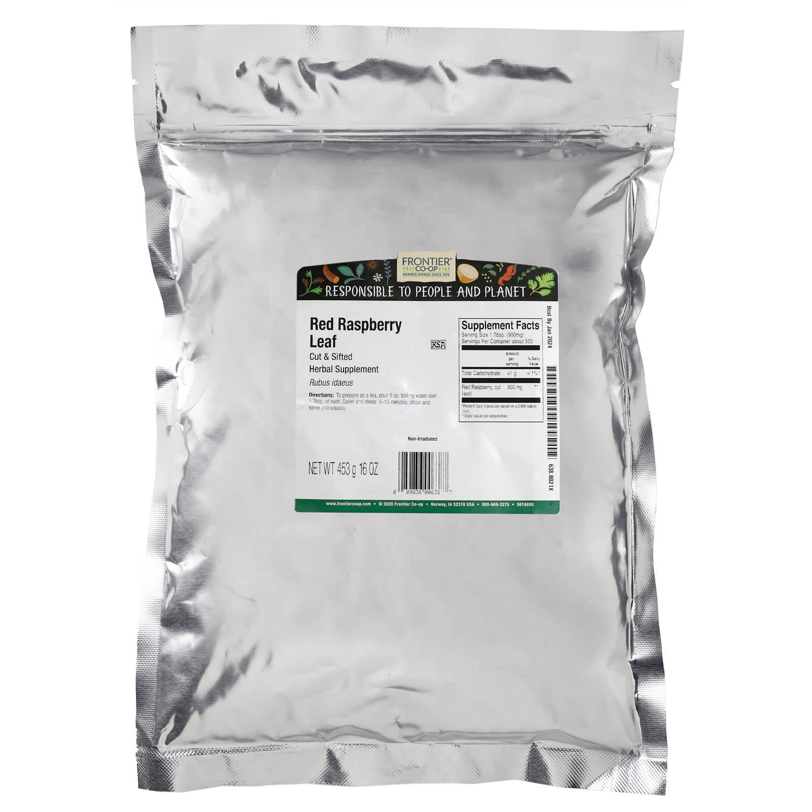 Листья малины Frontier Co-op, вкус Cut & Sifted Red Raspberry Leaf, 453 г