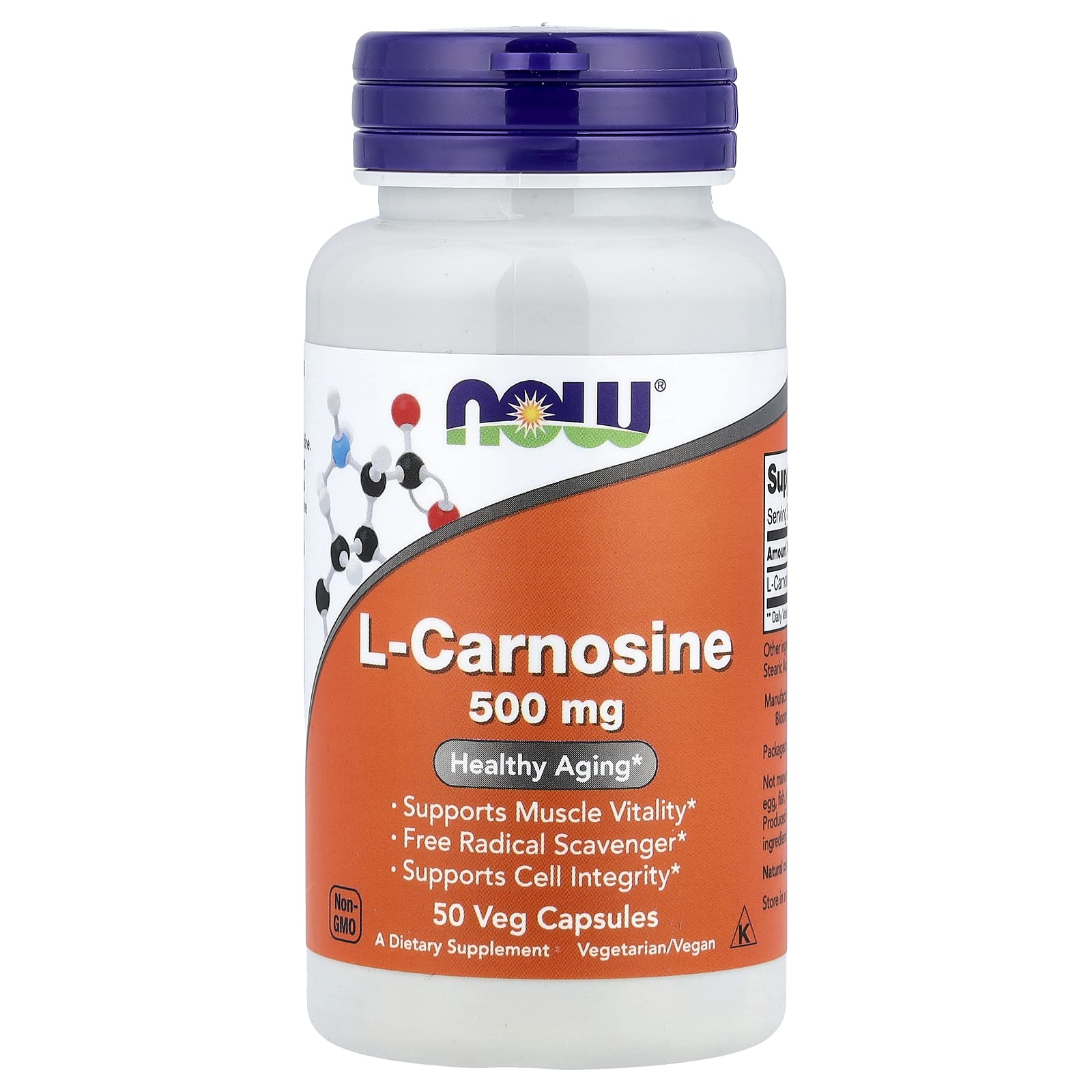 L-карнозин NOW Foods L-Carnosine, 500 мг, 50 растительных капсул