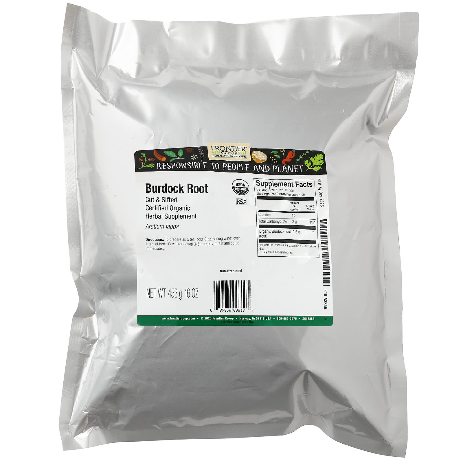 Корень лопуха Frontier Co-op Organic Cut & Sifted, 453 г