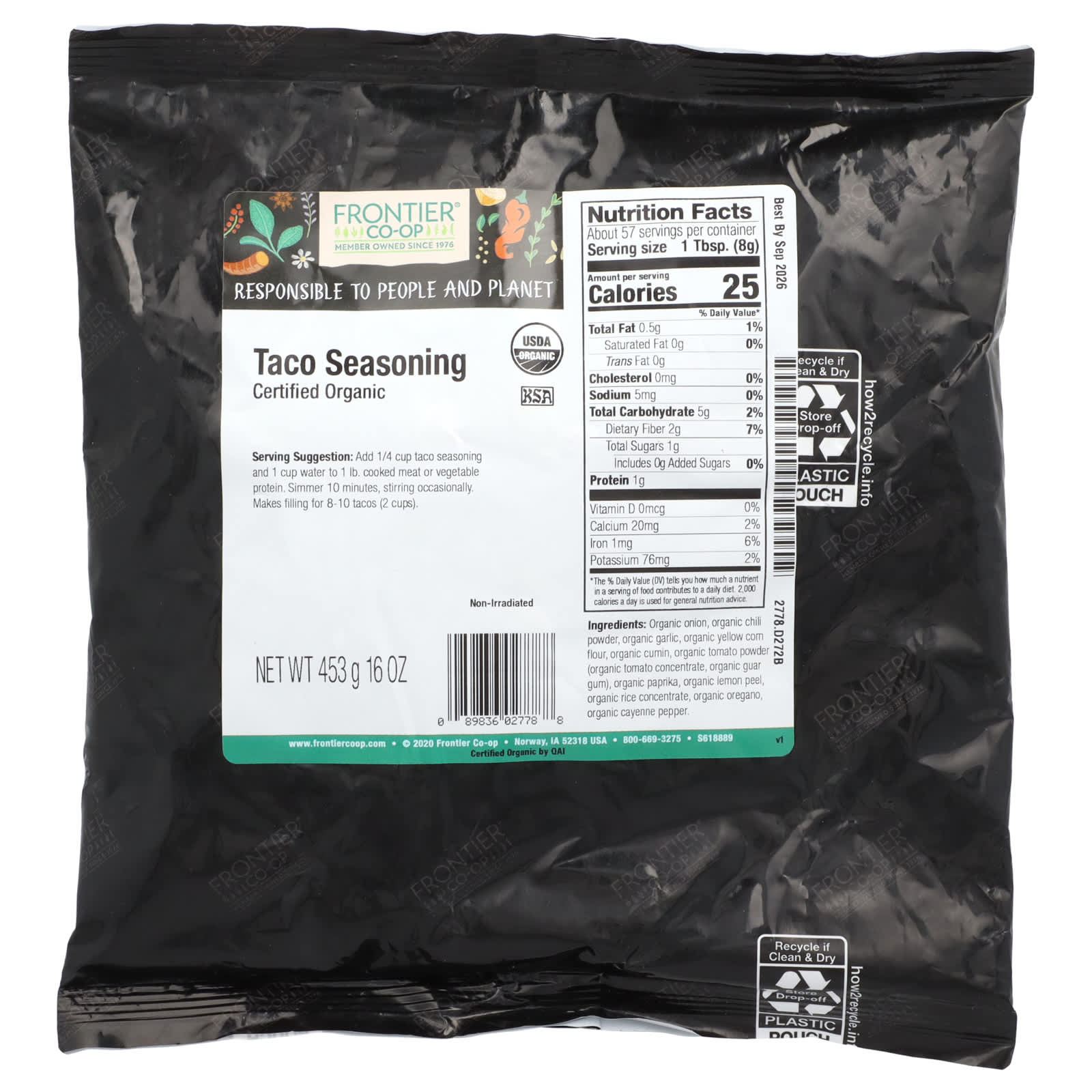 Приправа Frontier Co-op Organic Taco, 453 г