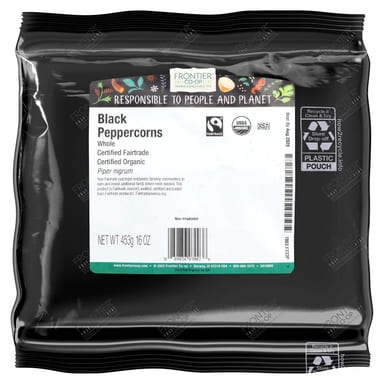 Чёрный перец Frontier Co-op Organic Fairtrade Whole, 453 г