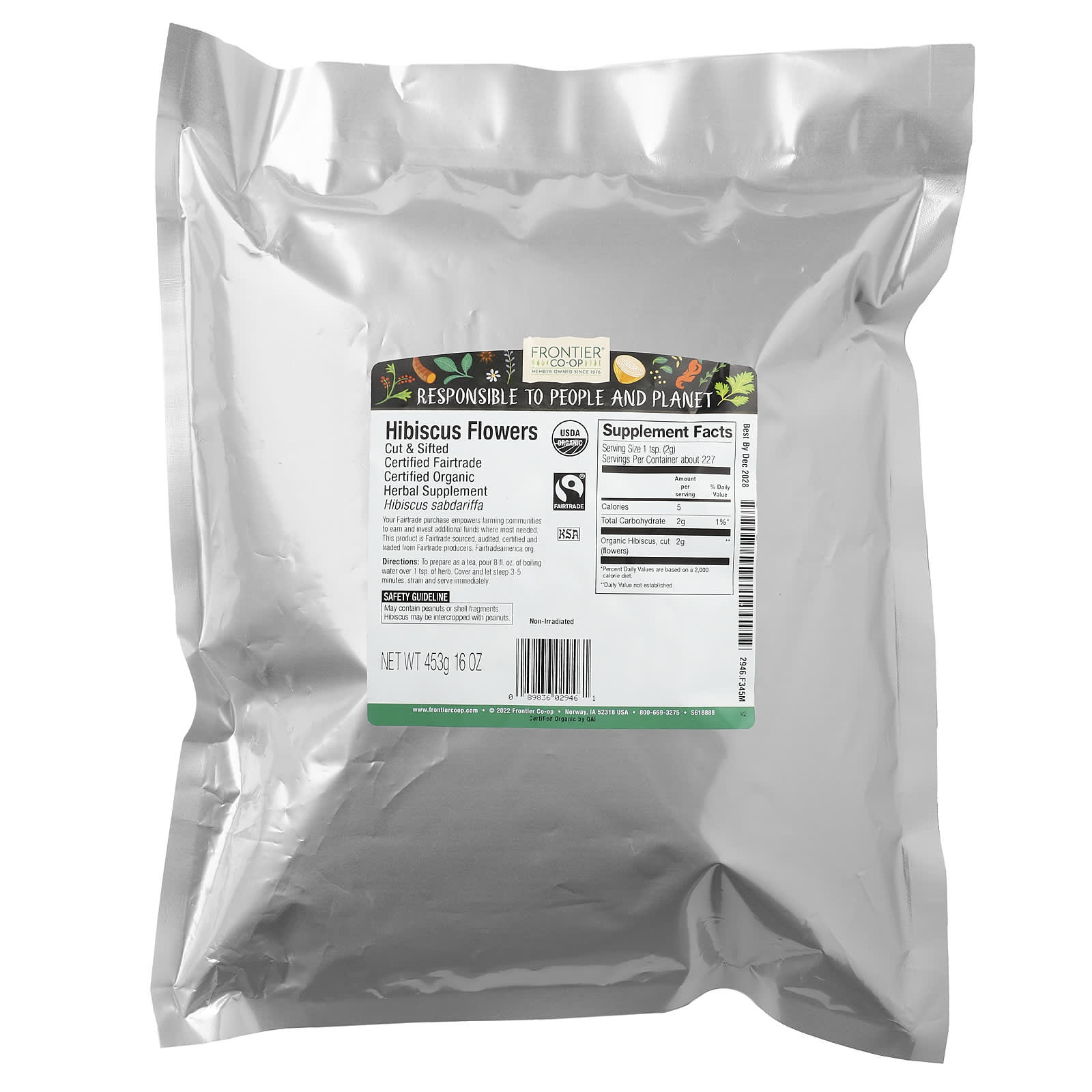 Цветы гибискуса Frontier Co-op, органические, 16 oz (453 g) — фото 2