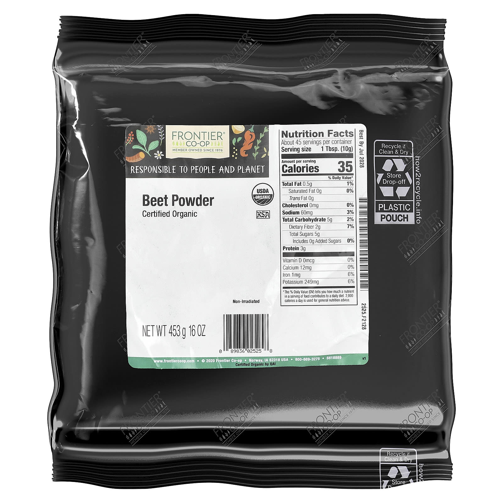 Порошок Frontier Co-op Organic Beet, 453 г