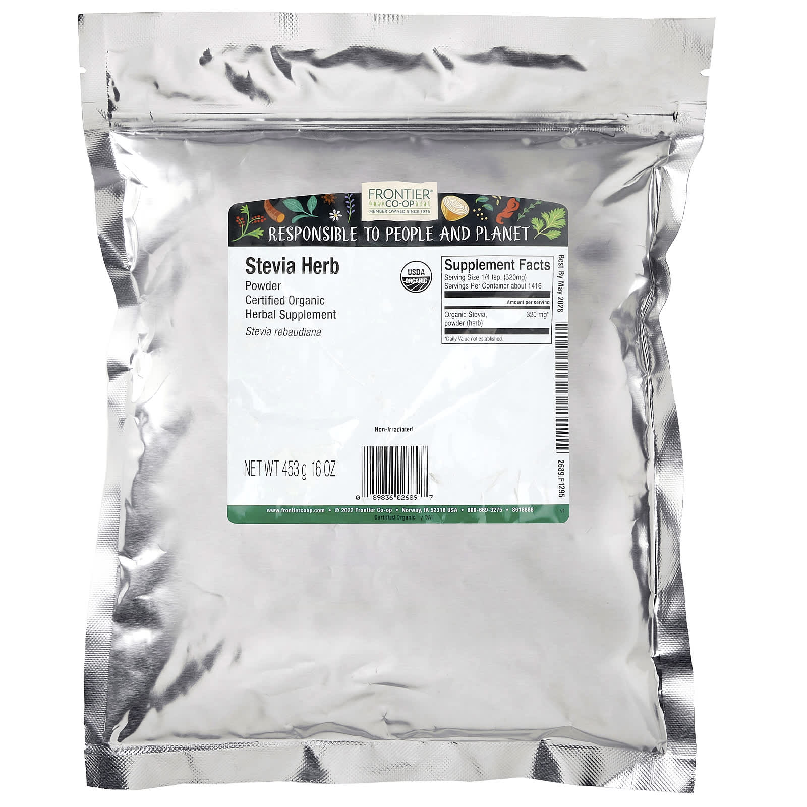 Стевия Frontier Co-op Organic Herb Powder, 453 г, порошок