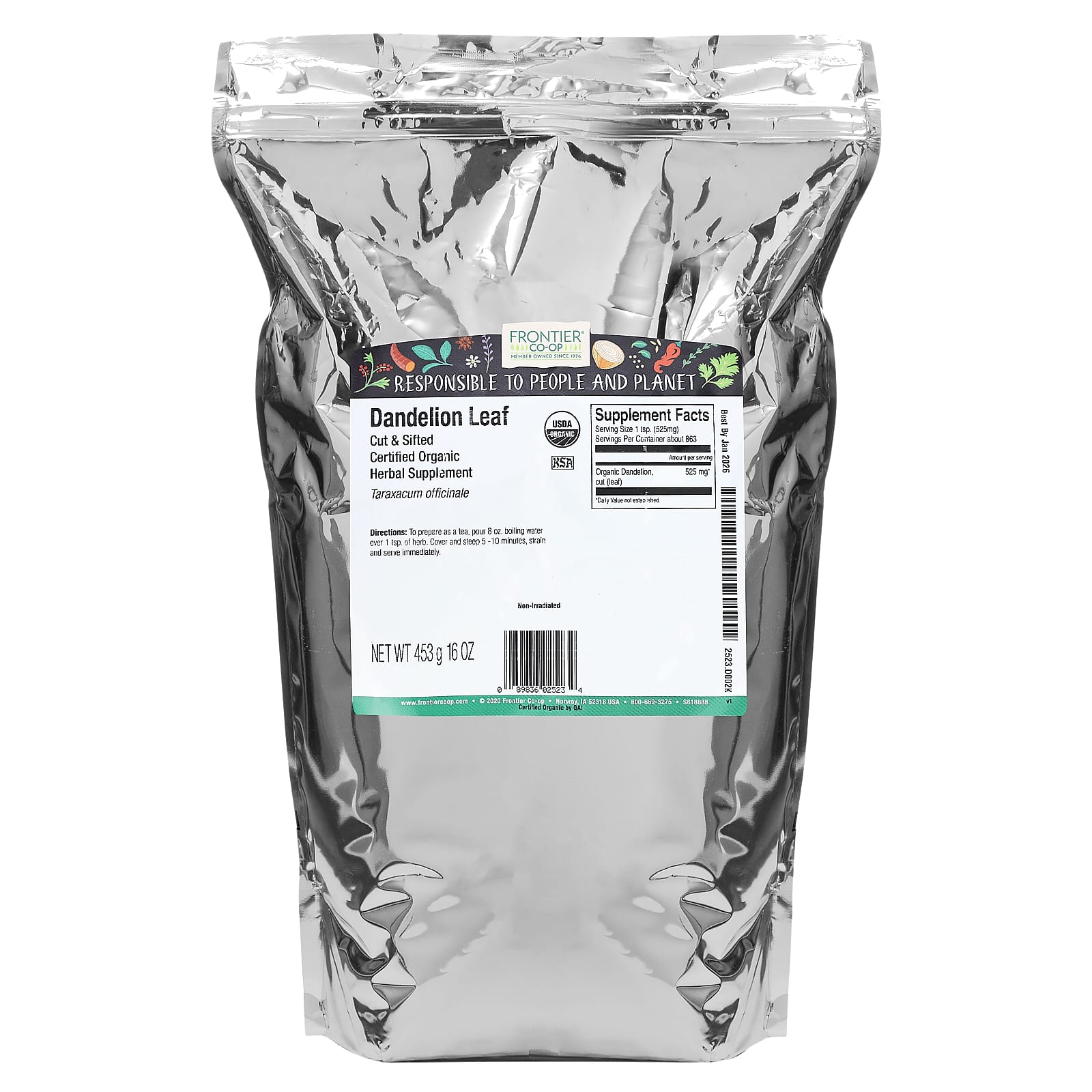 Лист одуванчика Frontier Co-op Organic Cut & Sifted, 453 г — фото 2