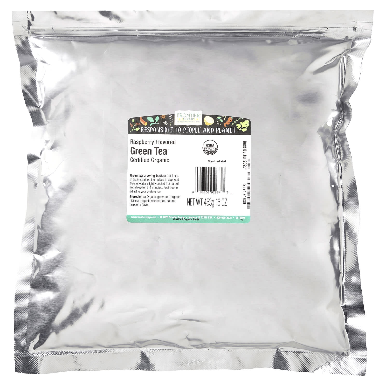 Чай Frontier Co-op Organic Green, вкус Raspberry, 453 г — фото 2