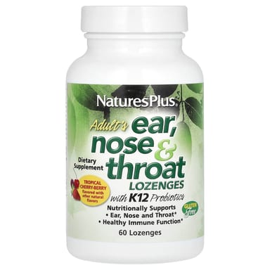 Пробиотик NaturesPlus Adult's Ear Nose & Throat with K12 Natural Tropical Cherry-Berry, 60 пастилок