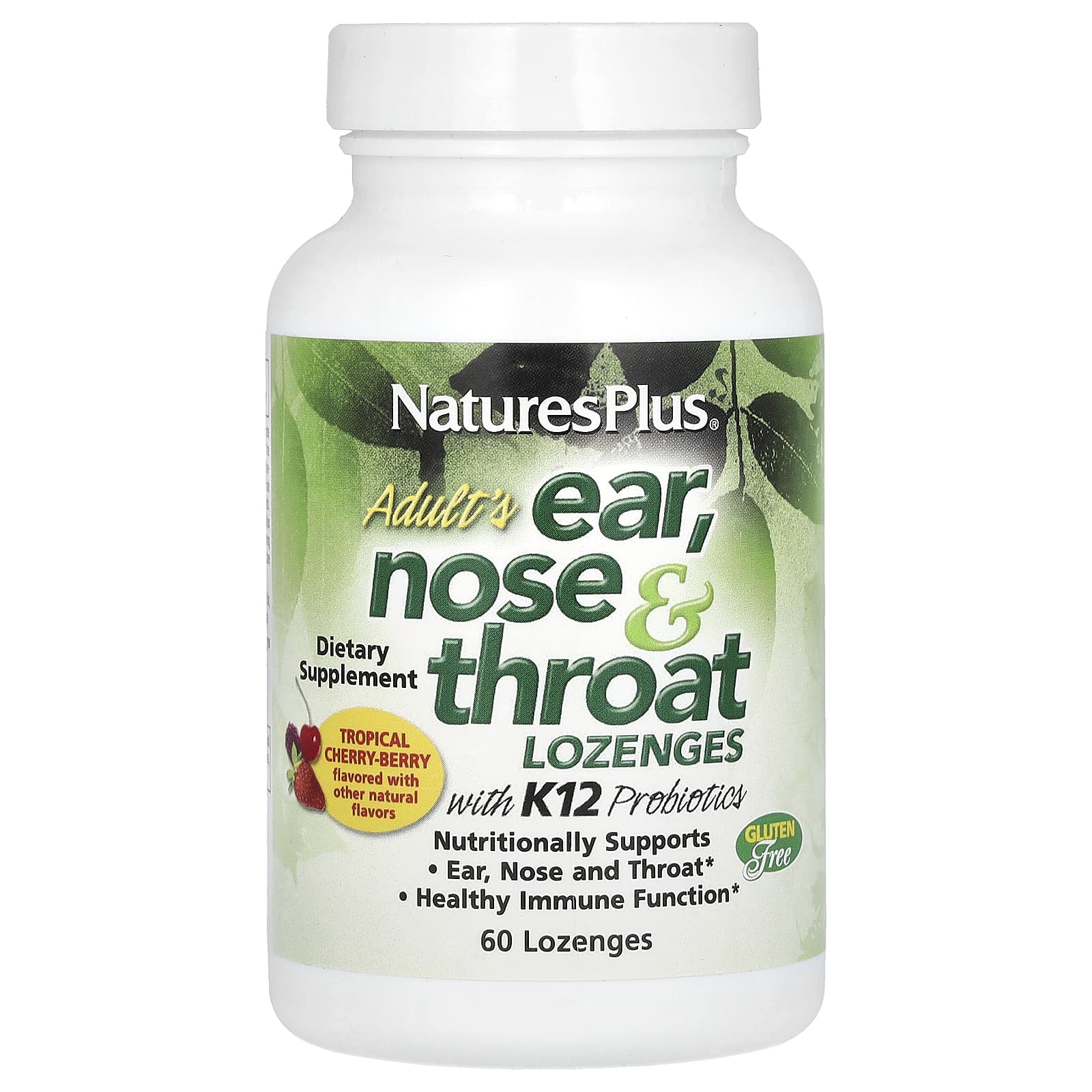 Пробиотик NaturesPlus Adult's Ear Nose & Throat with K12 Natural Tropical Cherry-Berry, 60 пастилок