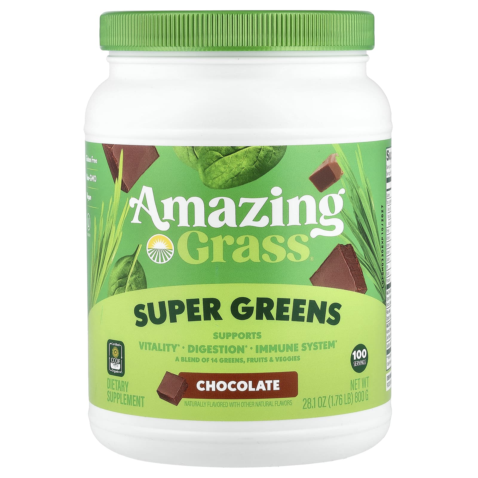 Шоколад Amazing Grass Greens Blend, оттенок Superfood, 800 г, 1.76 lb