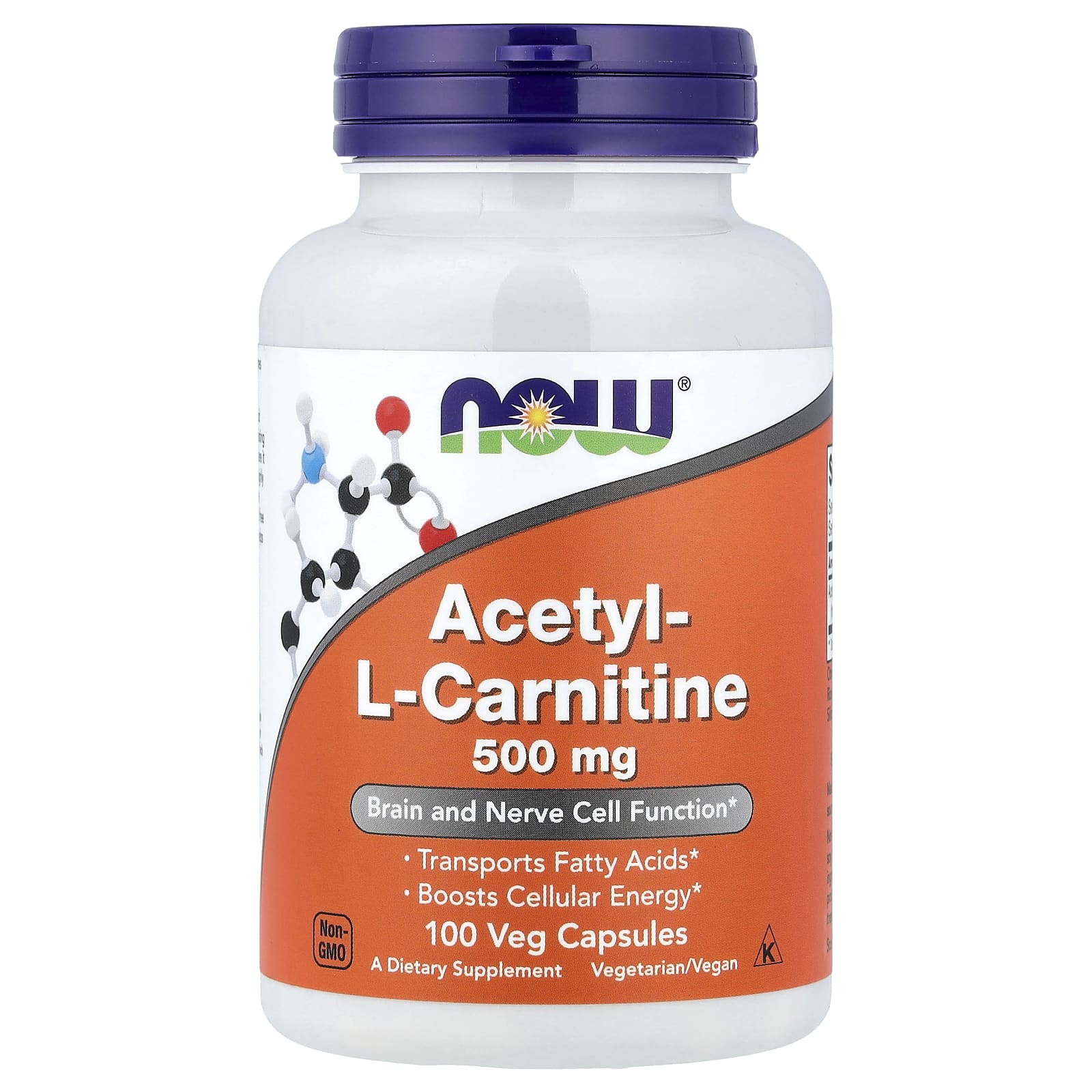 Ацетил-L-карнитин NOW Foods Acetyl-L-Carnitine, 500 мг, 100 растительных капсул