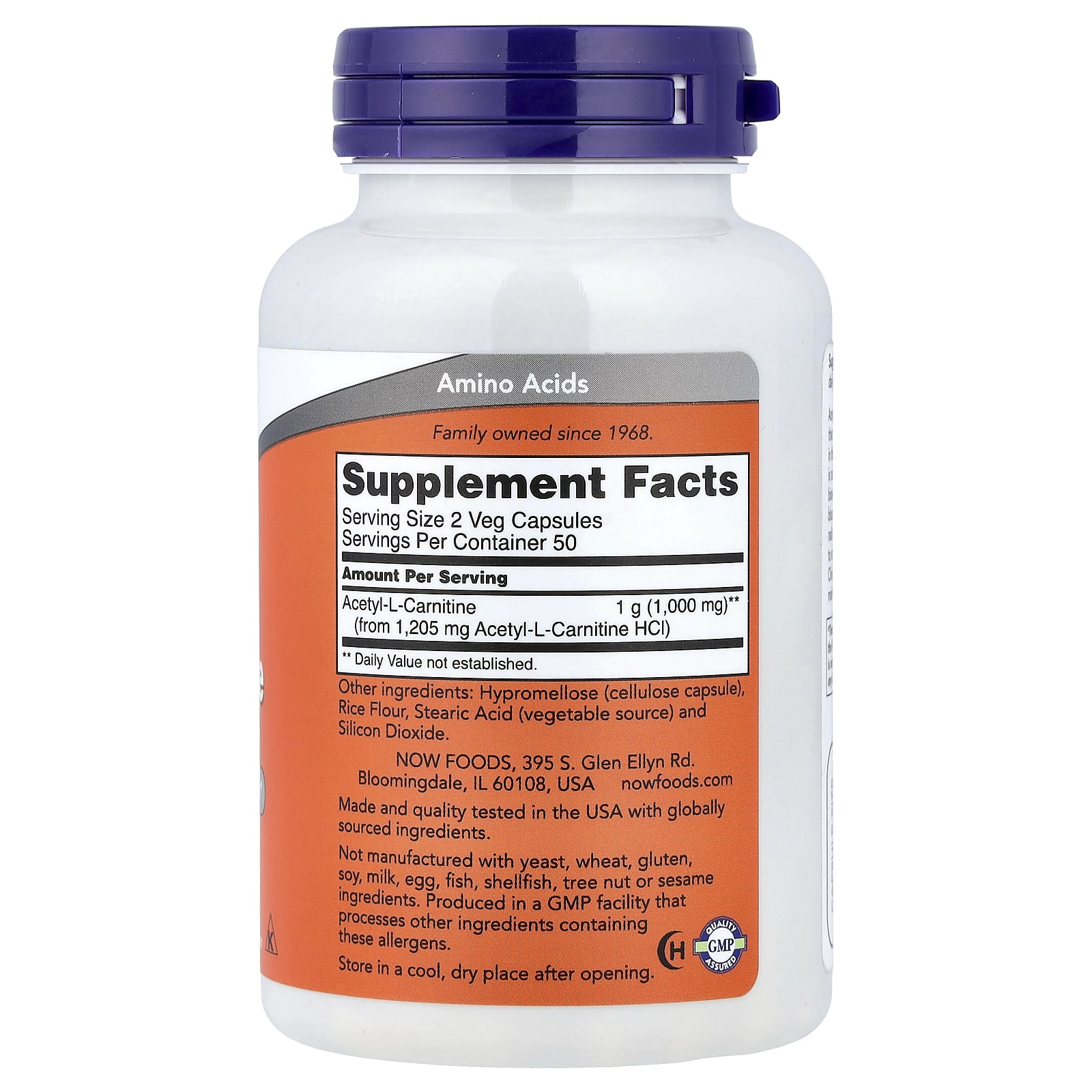 Ацетил-L-карнитин NOW Foods Acetyl-L-Carnitine, 500 мг, 100 растительных капсул — фото 2