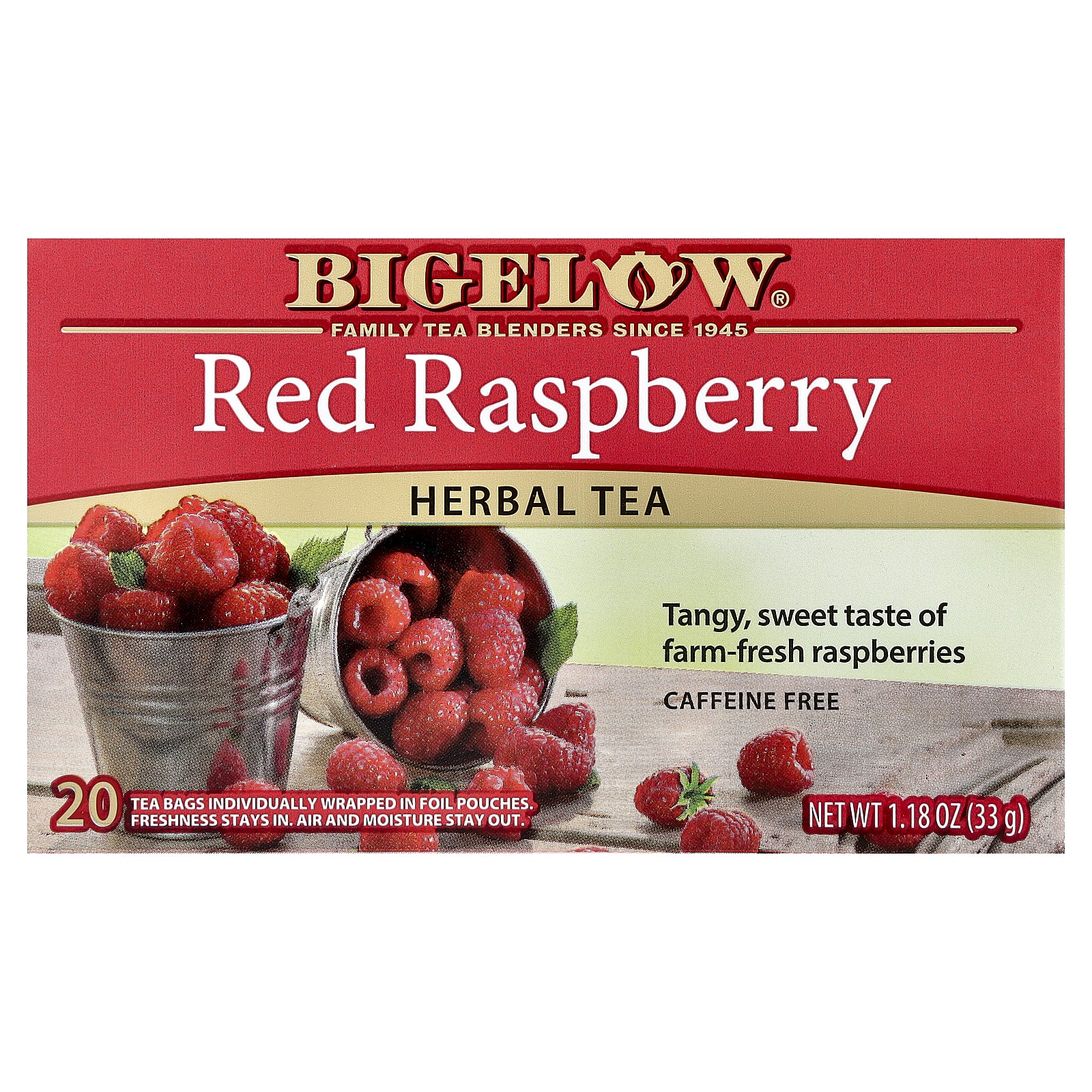 Чай Bigelow Herbal Red Raspberry Caffeine Free, оттенок 20 Tea Bags, 33 г, чайные пакетики — фото 2