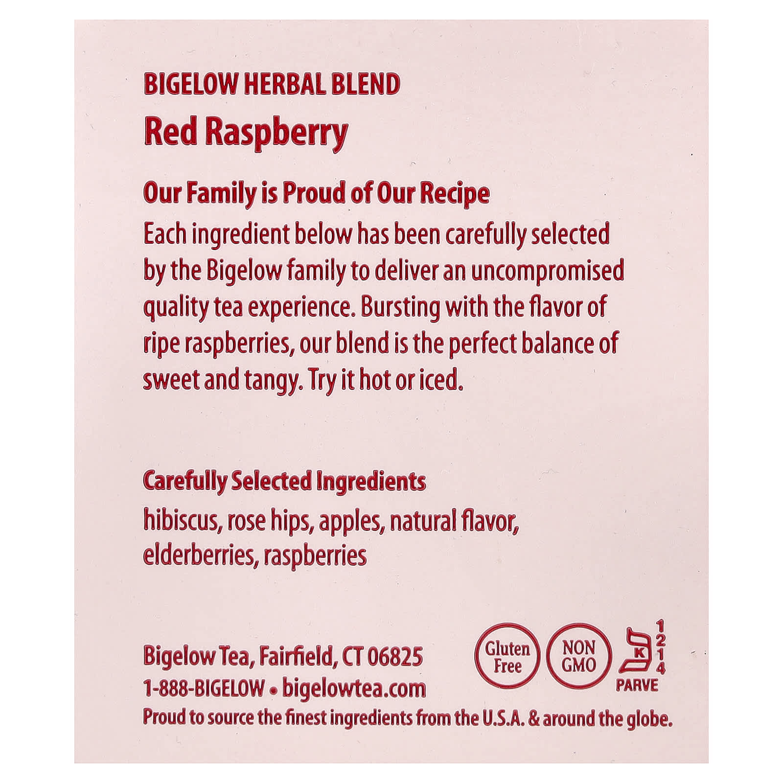 Чай Bigelow Herbal Red Raspberry Caffeine Free, оттенок 20 Tea Bags, 33 г, чайные пакетики — фото 3