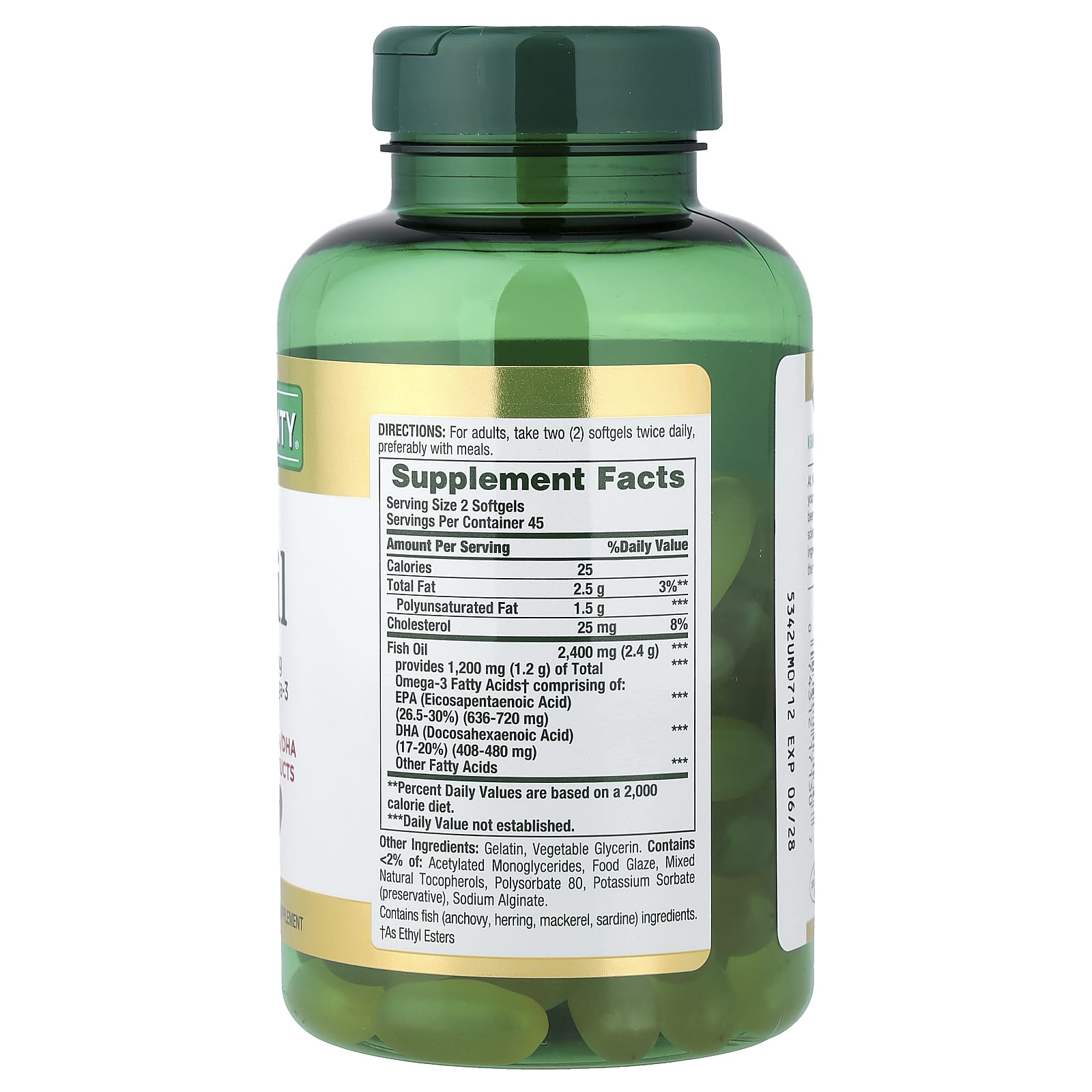Рыбий жир Nature's Bounty, оттенок Odorless, 1200 мг, мягкие капсулы — фото 2