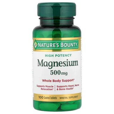 Фото товара: Магний Nature's Bounty High Potency 100 Coated Tablets, 500 мг, таблетки