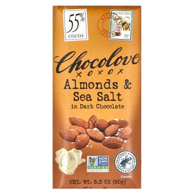 Темный шоколад Chocolove Almonds & Sea Salt in 55% Cocoa, 90 г