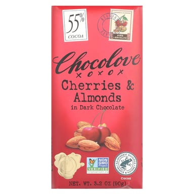 Темный шоколад Chocolove Cherries & Almonds in 55% Cocoa, 90 г