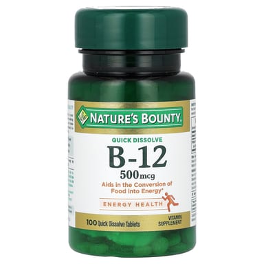 Витамин B12 Nature's Bounty 100 Quick Dissolve Tablets, вкус Natural Cherry, 500 мкг, таблетки
