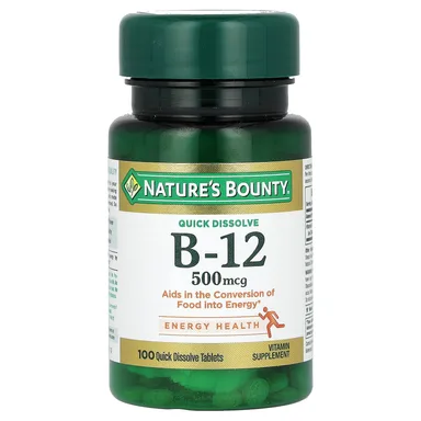 Фото товара: Витамин B12 Nature's Bounty 100 Quick Dissolve Tablets, вкус «натуральная вишня», 500 мкг, таблетки